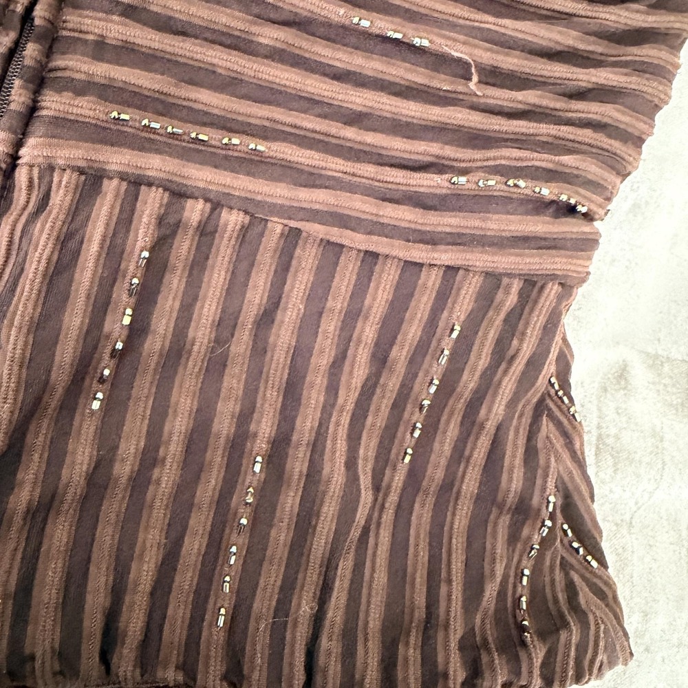 VTG Y2K Cache Top 8 Brown Beaded Halter Camisole Ottoman Stripe Party Blouse - Picture 12 of 16